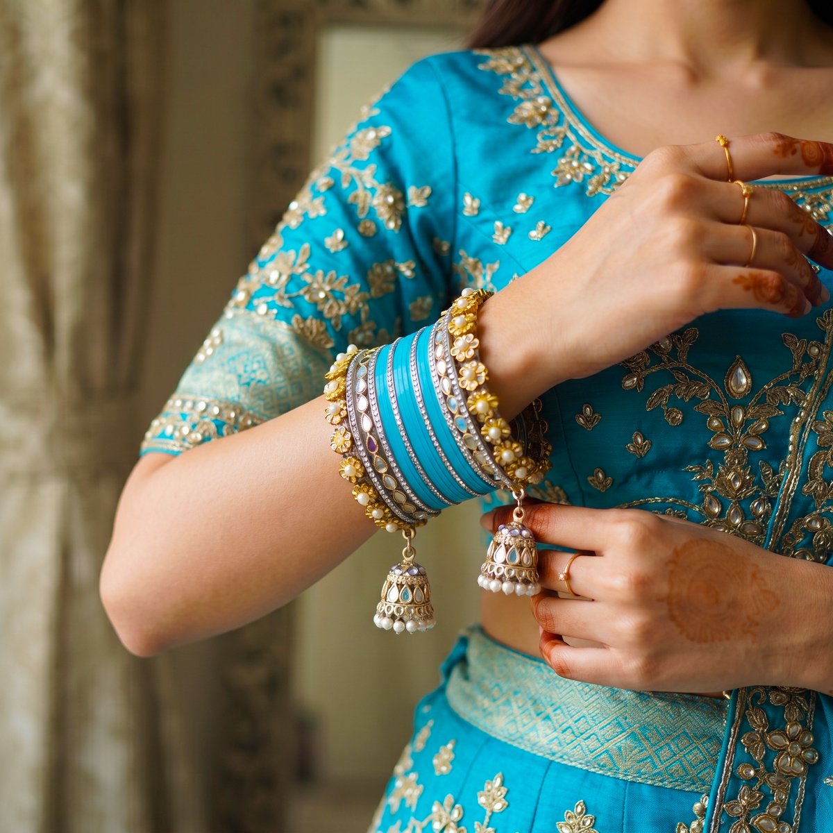 AYSIMA Turquoise Blue Bridal Chura & Kangan Bangle Set – 40 Pieces