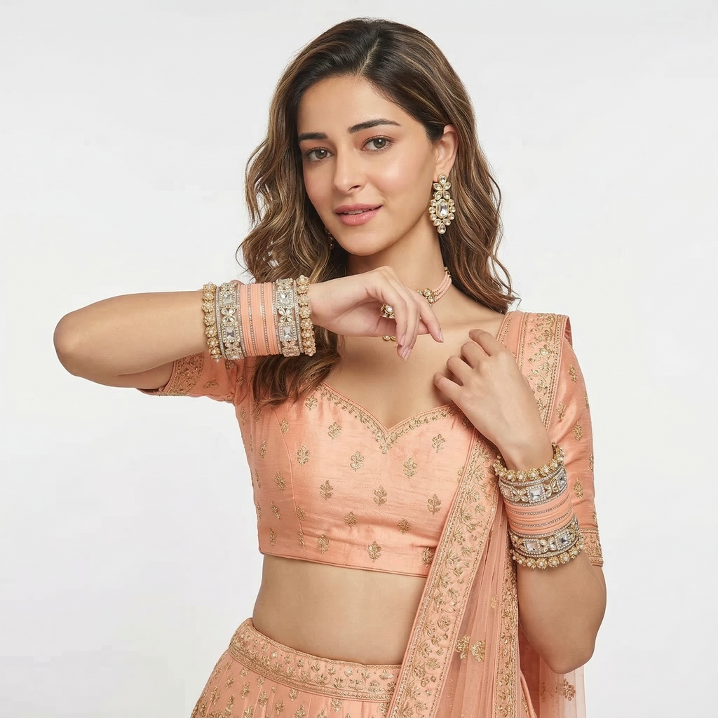AYSIMA Tanvi – Peach Bridal Bangle Set with Floral Kadas & Pearl-Look Accents - 40 pieces