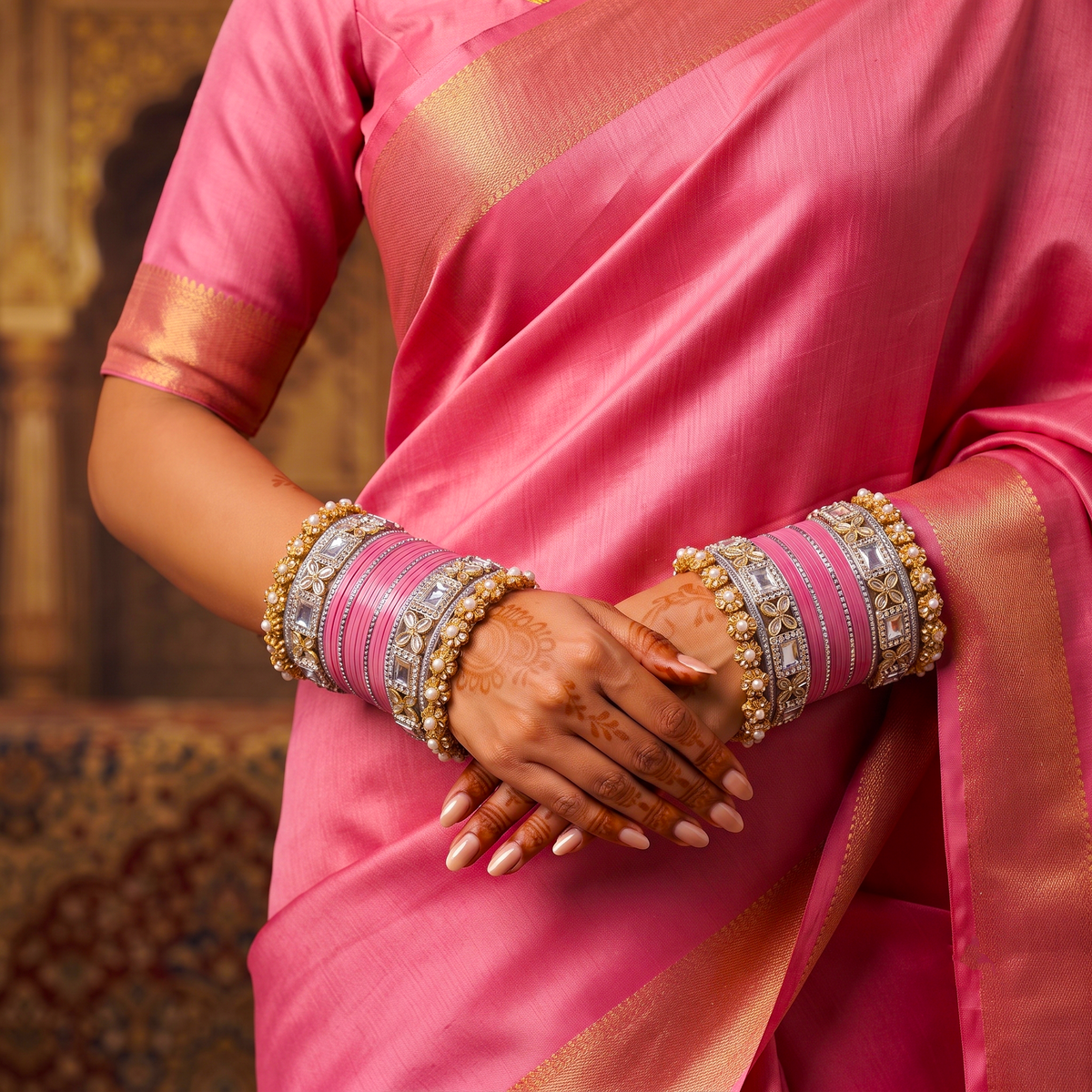 AYSIMA | 40-Piece Pink Bangle Set with Kada for Women