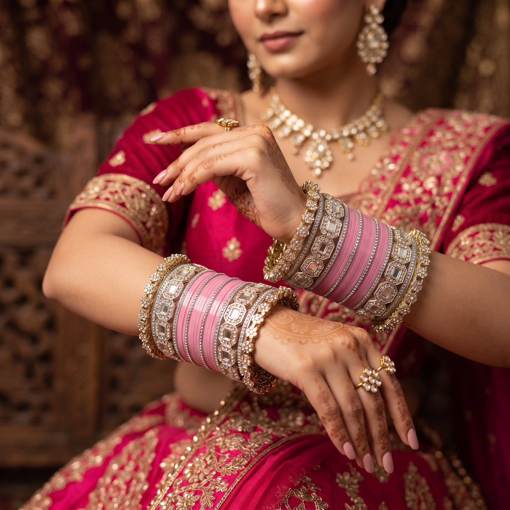 AYSIMA Pink Bridal Bangles & Pachari Kadas – Tarini - 40 pieces