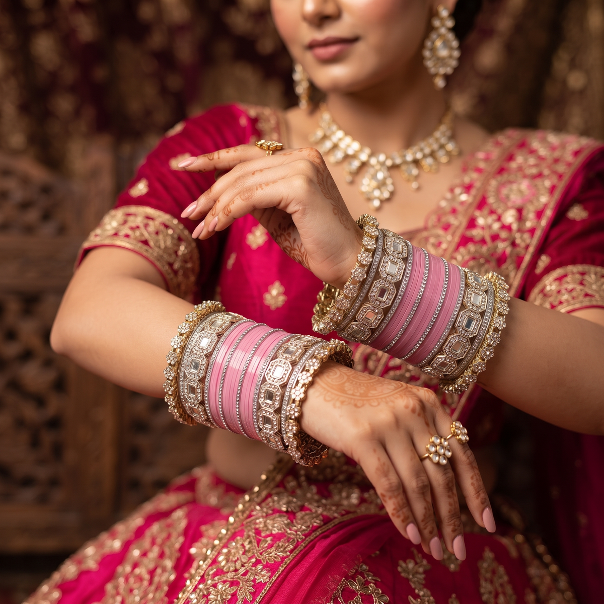 AYSIMA Pink Bridal Bangles & Pachari Kadas – Tarini - 40 pieces