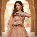 AYSIMA Anaya – Peach Bridal Bangles with Mirror-Look Kadas & Jhumka Charms - 40 pieces