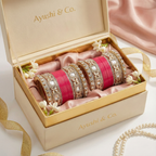 AYSIMA Roopika – Rani Pink Bridal Chura & Floral Kada Set - 36 pieces