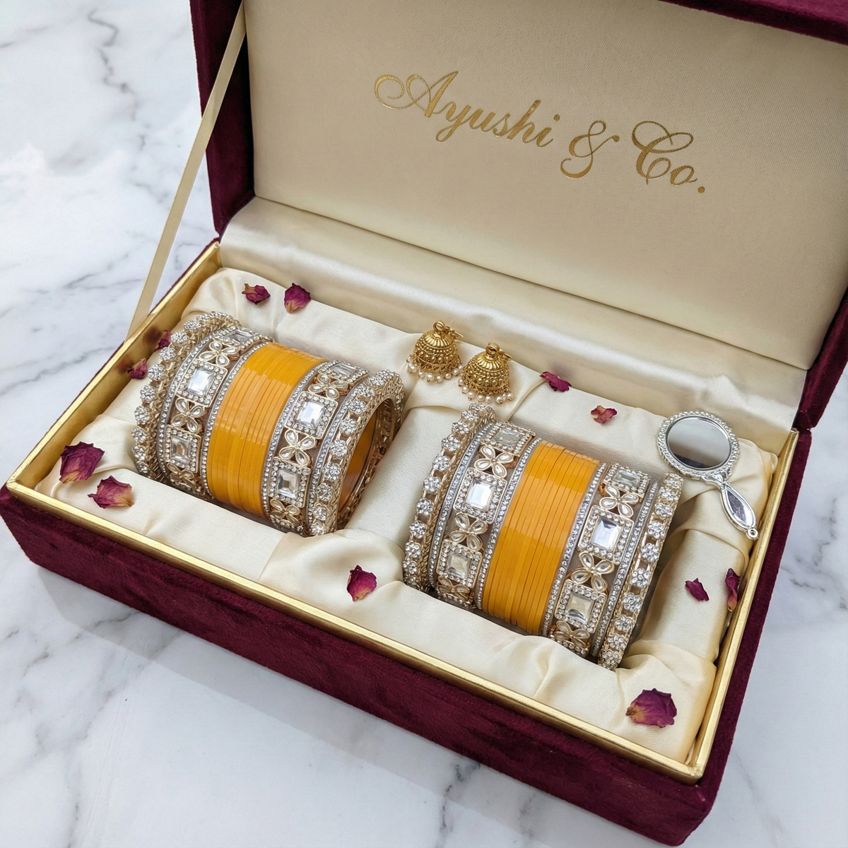 AYSIMA Basanti – Yellow Haldi Bangles &amp; Floral Kada Set - 36 pieces