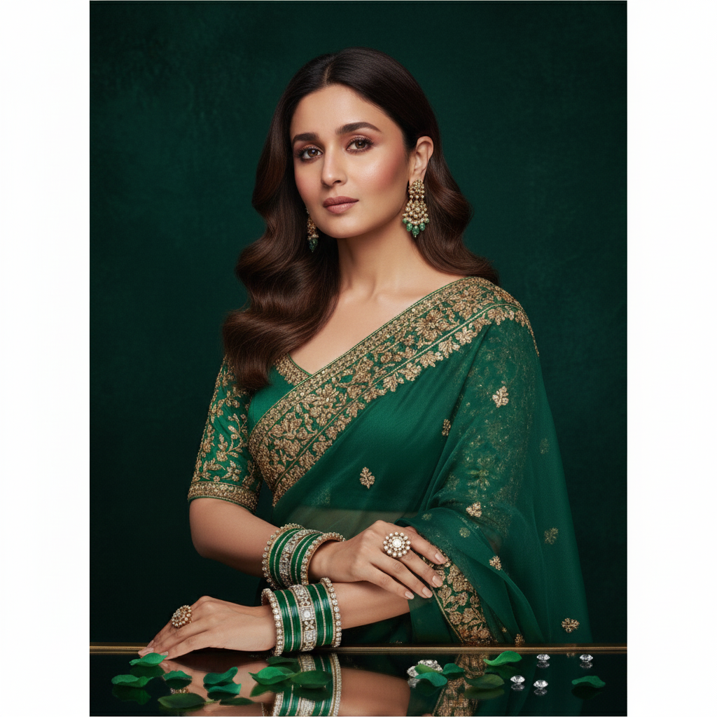 AYSIMA Green Bridal Bangles Set | Designer Kundan-Style Gold-Tone Bangle Set | Traditional Wedding & Festive Jewellery