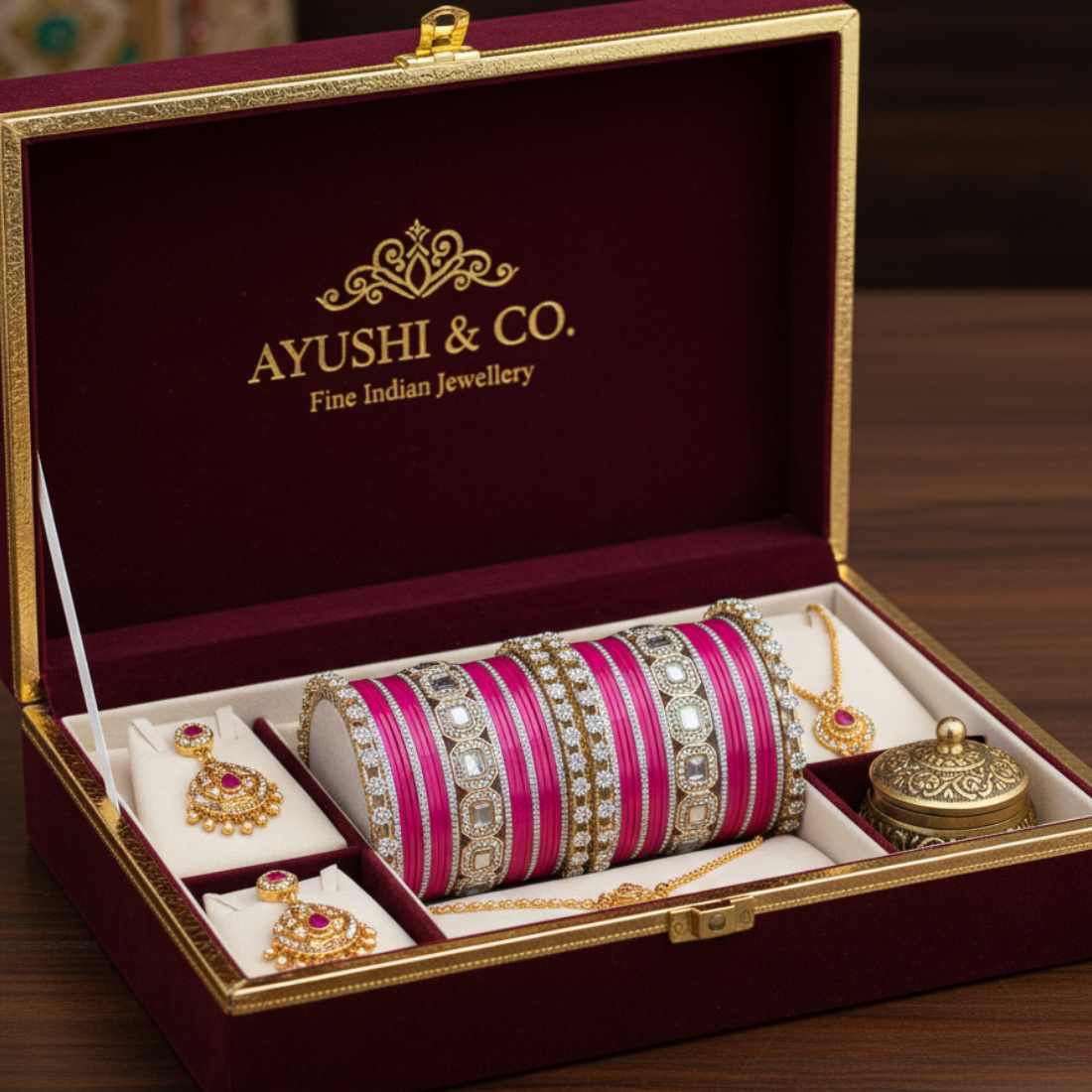 AYSIMA Rani Royale – Magenta 42-Piece Bridal Bangle Set with Designer Kada