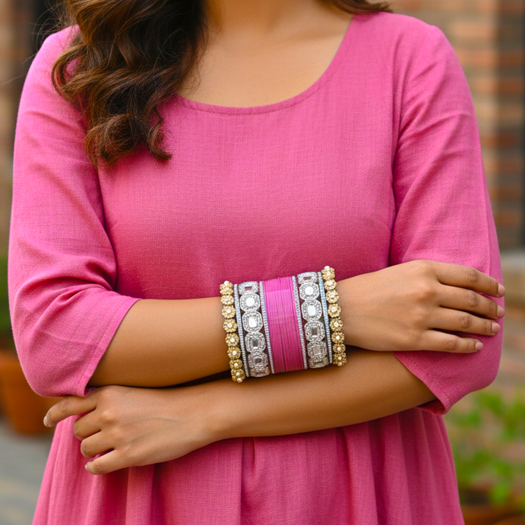 AYSIMA Gulabi Raj – Blush Pink 36-Piece Bangle & Kada Set