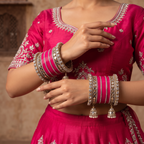 AYSIMA Kashvi – Rani Pink Bridal Bangle Set with Jhumka Charms & Mirror-Look Kadas - 40 pieces