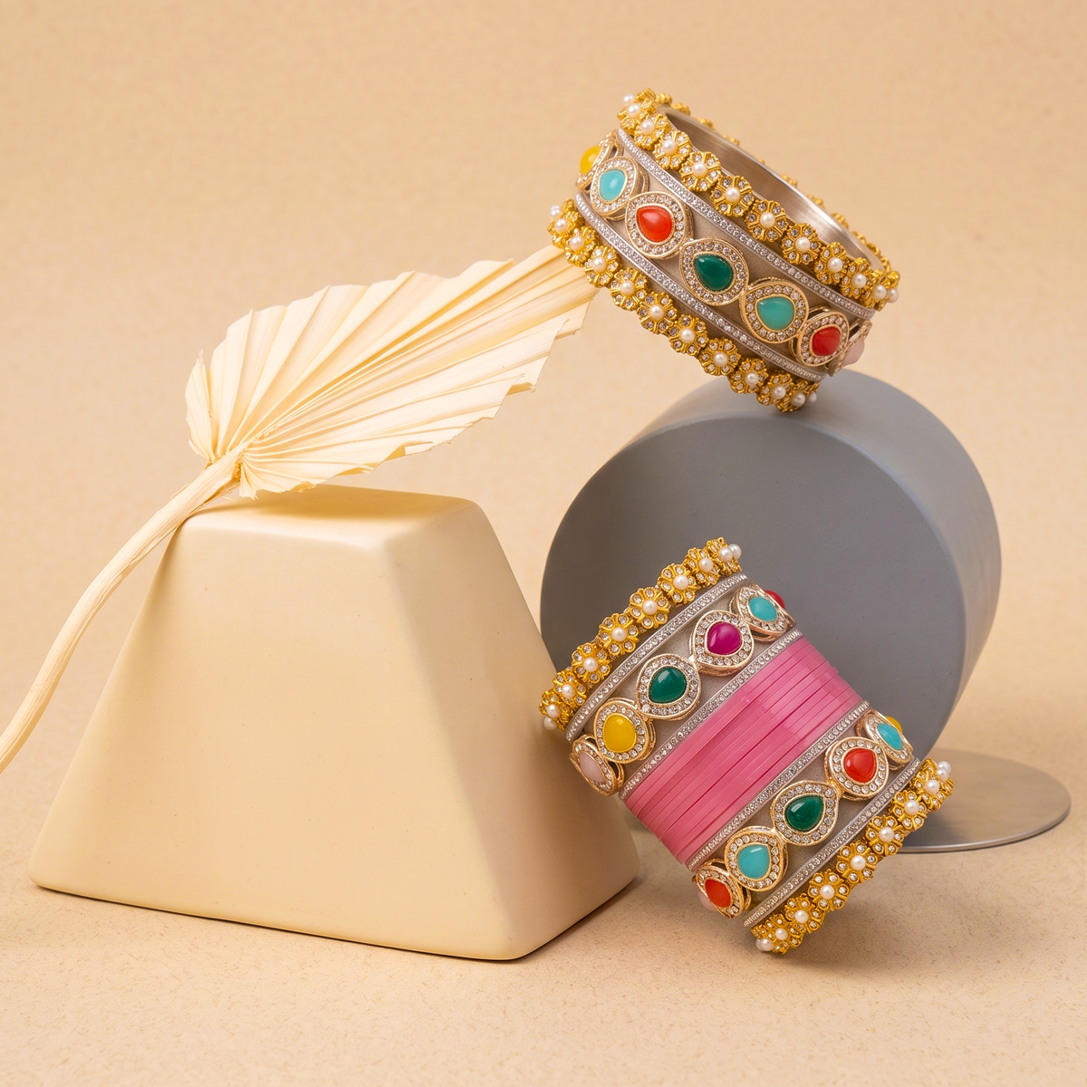 AYSIMA Pink Bridal Bangles & Multicolour Kadas - 36 pieces