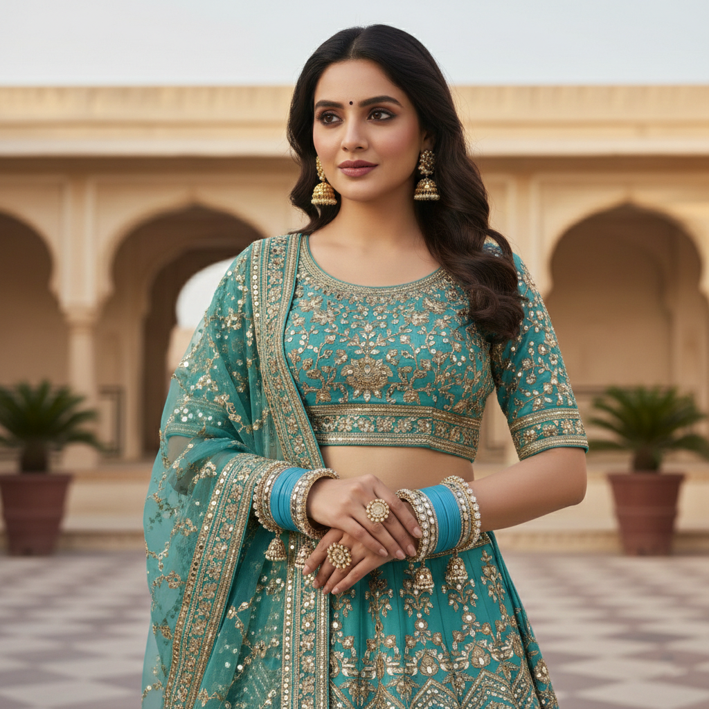 AYSIMA Sagarika – Aqua Blue Bridal Bangle Set with Jhumka Charms - 36 pieces