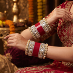 AYSIMA Red Bridal Bangle Set with Kundan-Style Kadas – 36 Pieces