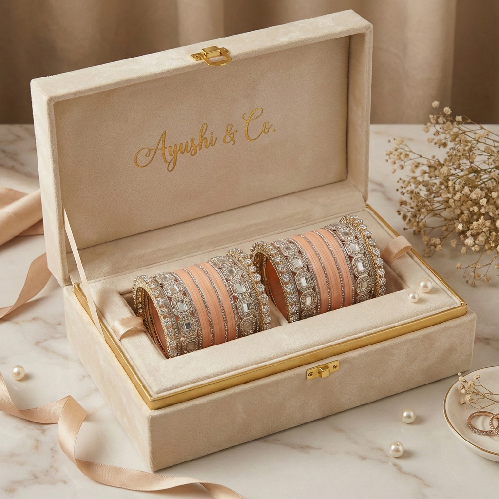 AYSIMA Peach Bridal Bangles & Pachari Kadas – Saumya - 40 pieces