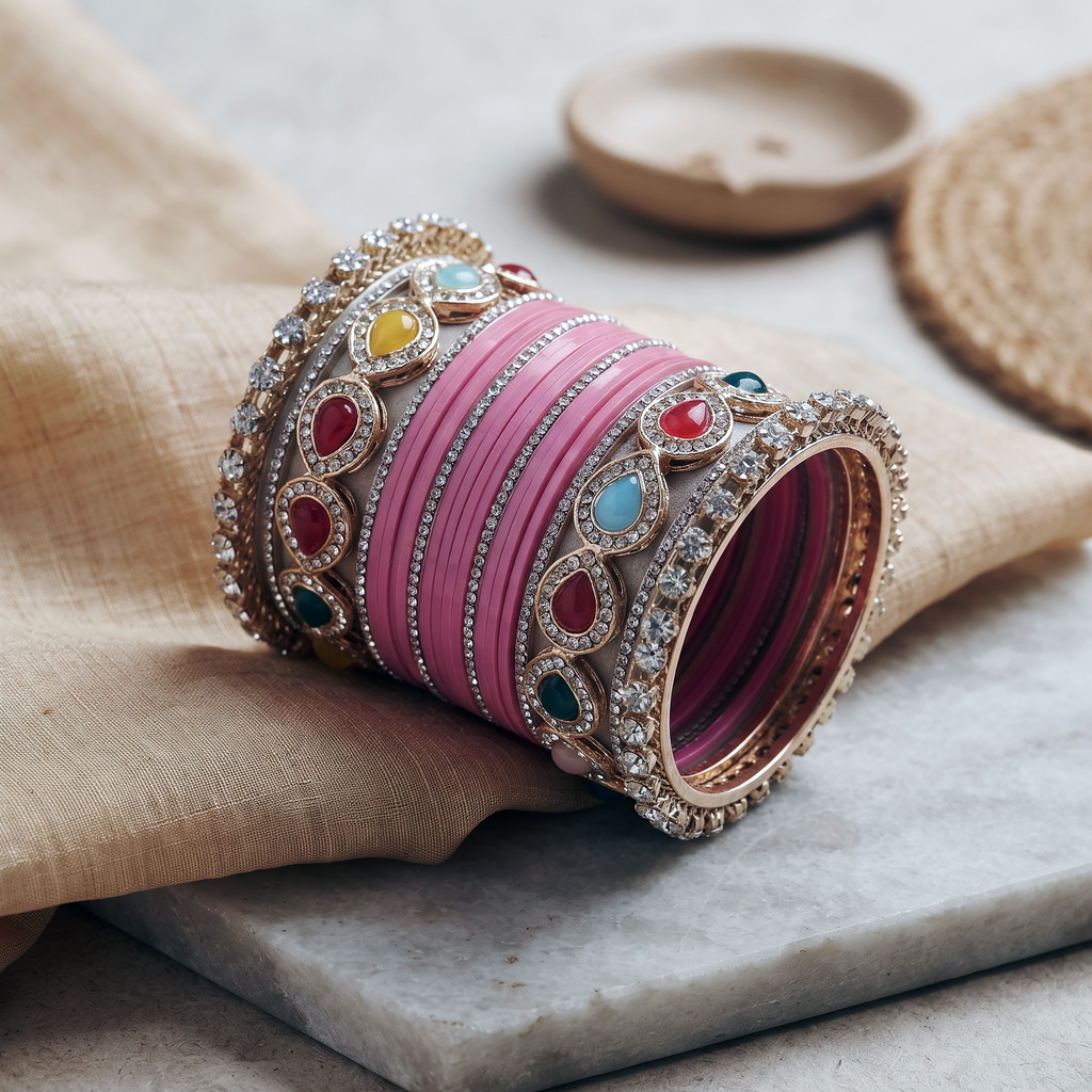 Pink Bridal Bangles & Pachari Kadas | AYSIMA Vamika - 40 pieces
