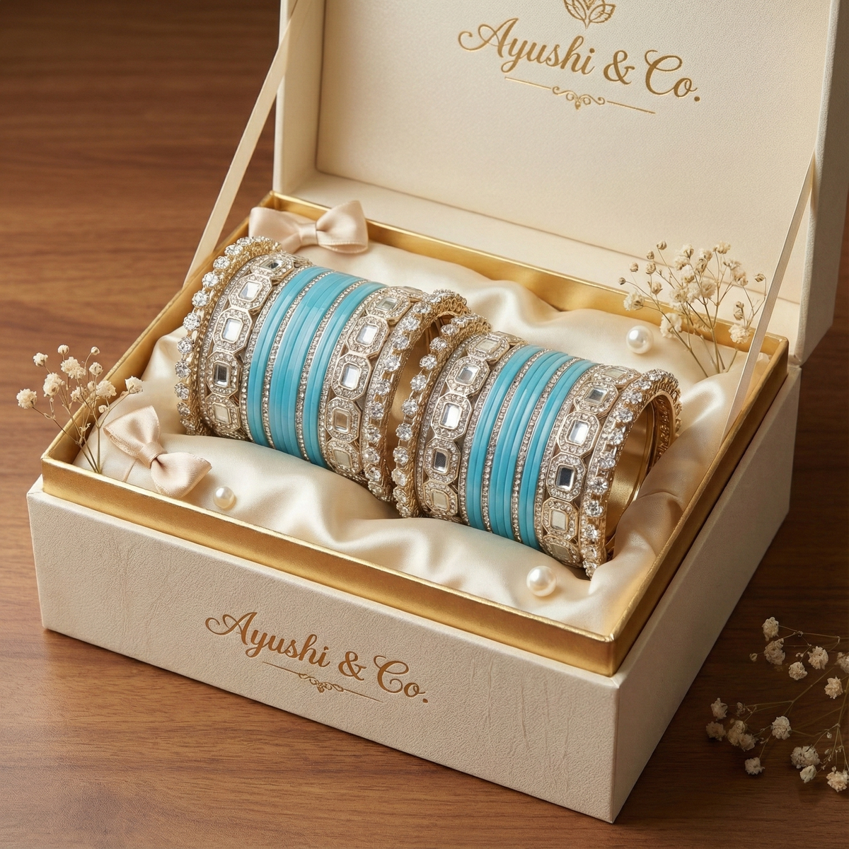 AYSIMA Turquoise Blue Bridal Bangles & Kadas | Neelima - 40 pieces