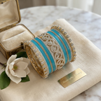 AYSIMA Indira – Aqua Blue Bridal Bangle Set with Floral Kadas - 42 pieces
