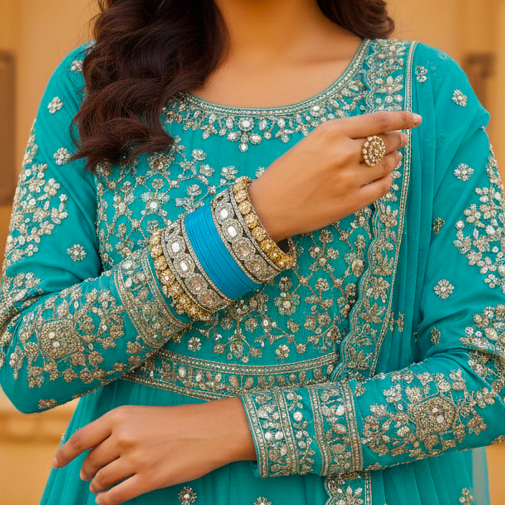 AYSIMA Neelakshi – Turquoise Blue Bridal Bangle Set with Decorative Kadas | 36 Pieces