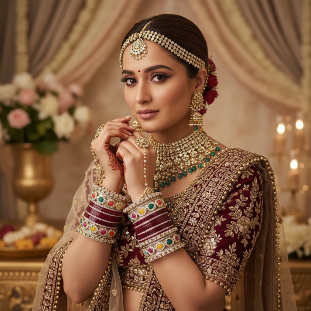 Maroon Bridal Bangles & Pachari Kadas | AYSIMA Ridhima - 40 pieces