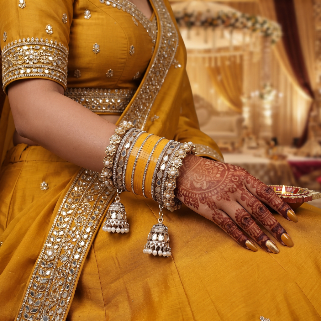 AYSIMA Yellow Bridal Bangle Set for Haldi – 40 Pieces