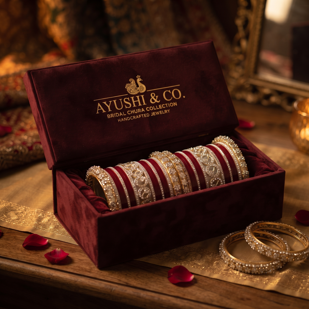 AYSIMA Samaira – Maroon Bridal Bangle Set with Gold-Tone Floral Kadas - 42 pieces