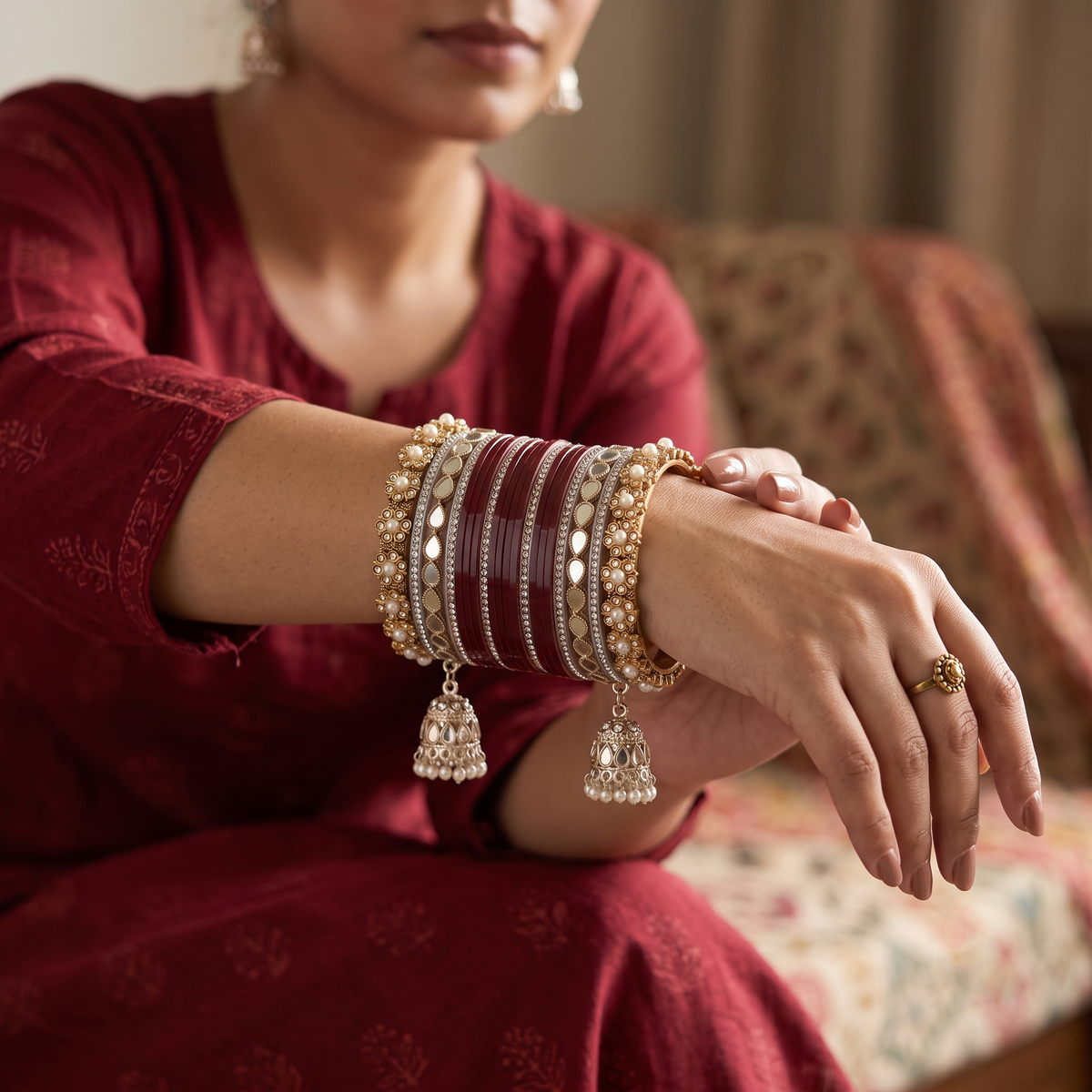 AYSIMA Maroon Bridal Chura & Kangan Bangle Set – 40 Pieces