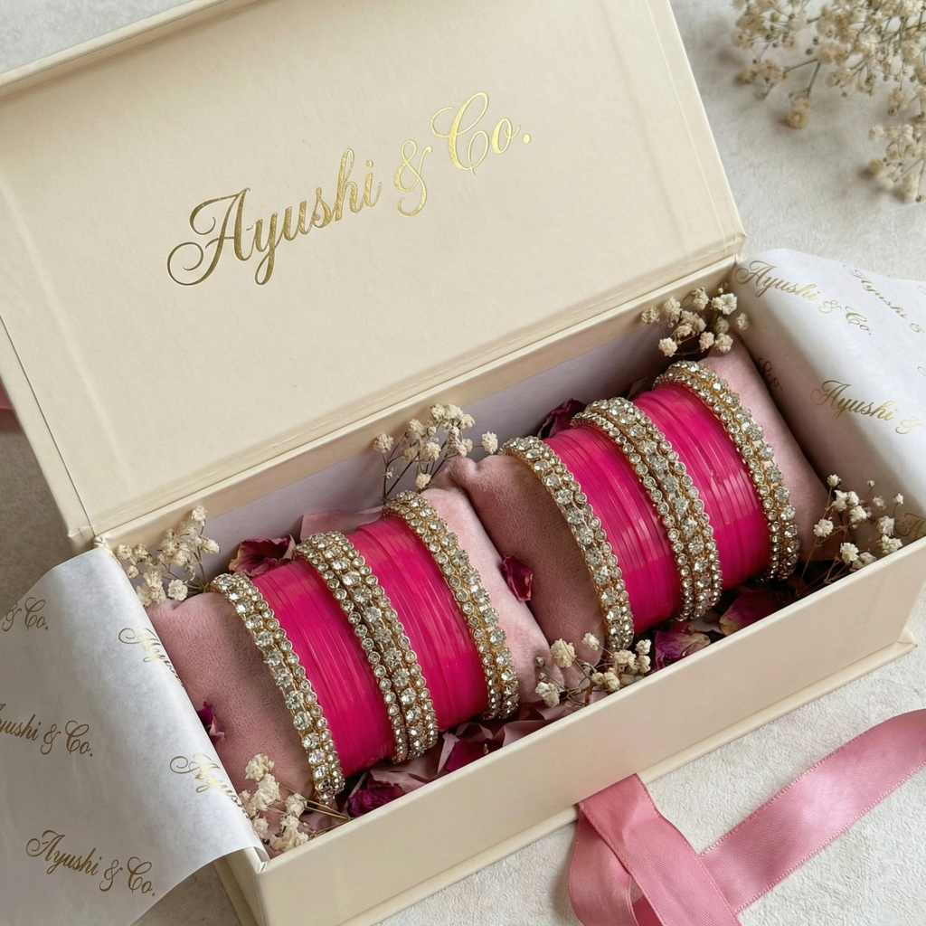 AYSIMA Rani Gulab – Fuchsia Pink 56-Piece Bridal Bangle Set with Statement Kada