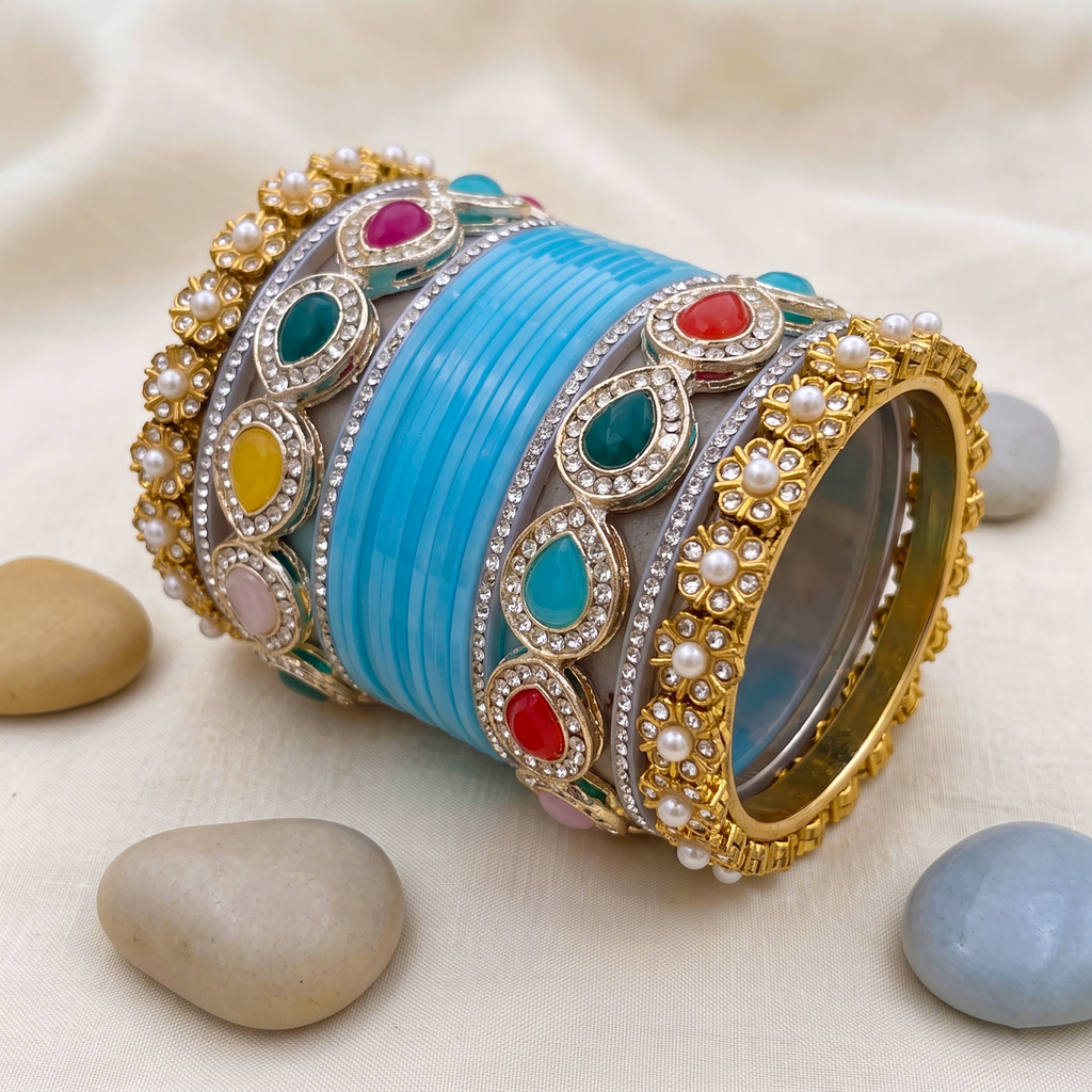 AYSIMA Turquoise Blue Bridal Bangles & Kadas – Leher - 36 pieces