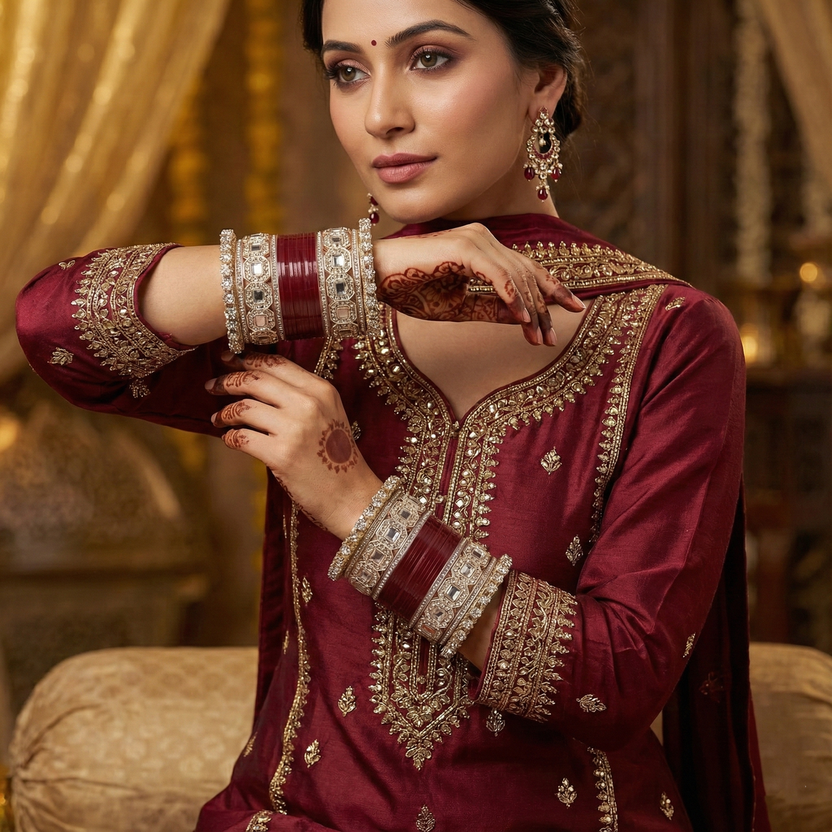 AYSIMA Maroon Bridal Bangles & Pachari Kadas – Devyani - 36 pieces
