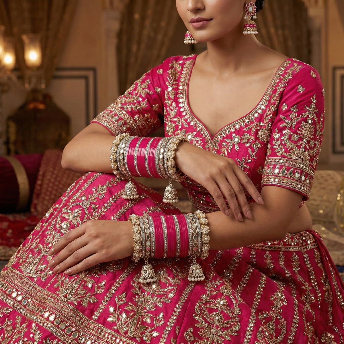 AYSIMA Rani Pink Bridal Chura & Kangan Bangle Set – 40 Pieces