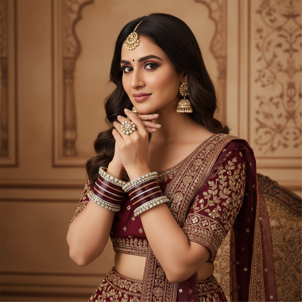 AYSIMA Wine Royale – 42-Piece Maroon Bangle Set with Designer Kadas