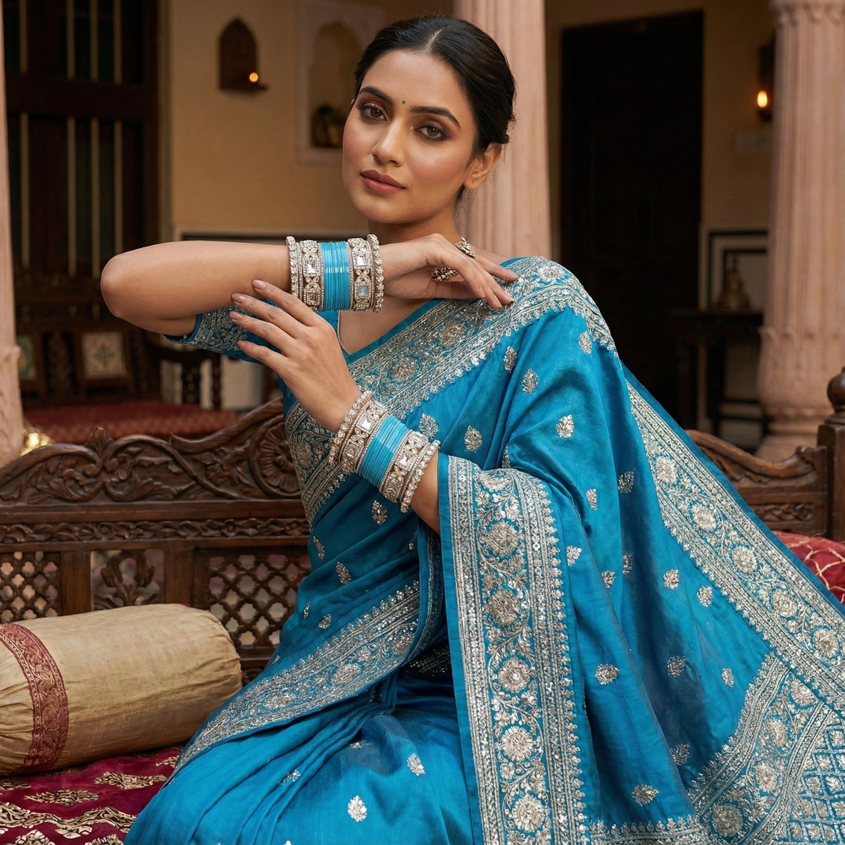 AYSIMA Neerja – Sky Blue Bridal Chura & Floral Kada Set - 36 pieces