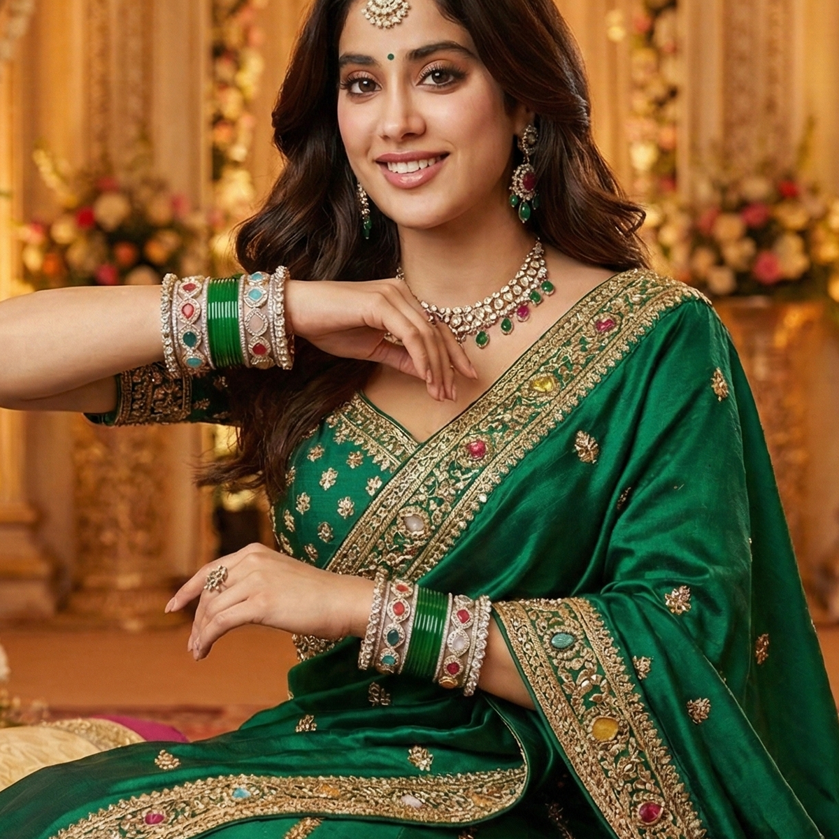 AYSIMA Green Bridal Bangles & Multicolour Kadas | Navya - 36 pieces