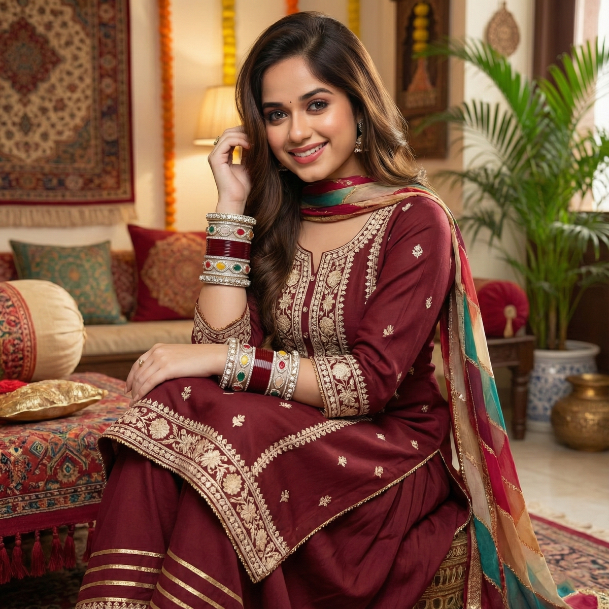 Maroon Bridal Bangles & Multicolour Kadas | AYSIMA Rasika - 36 pieces