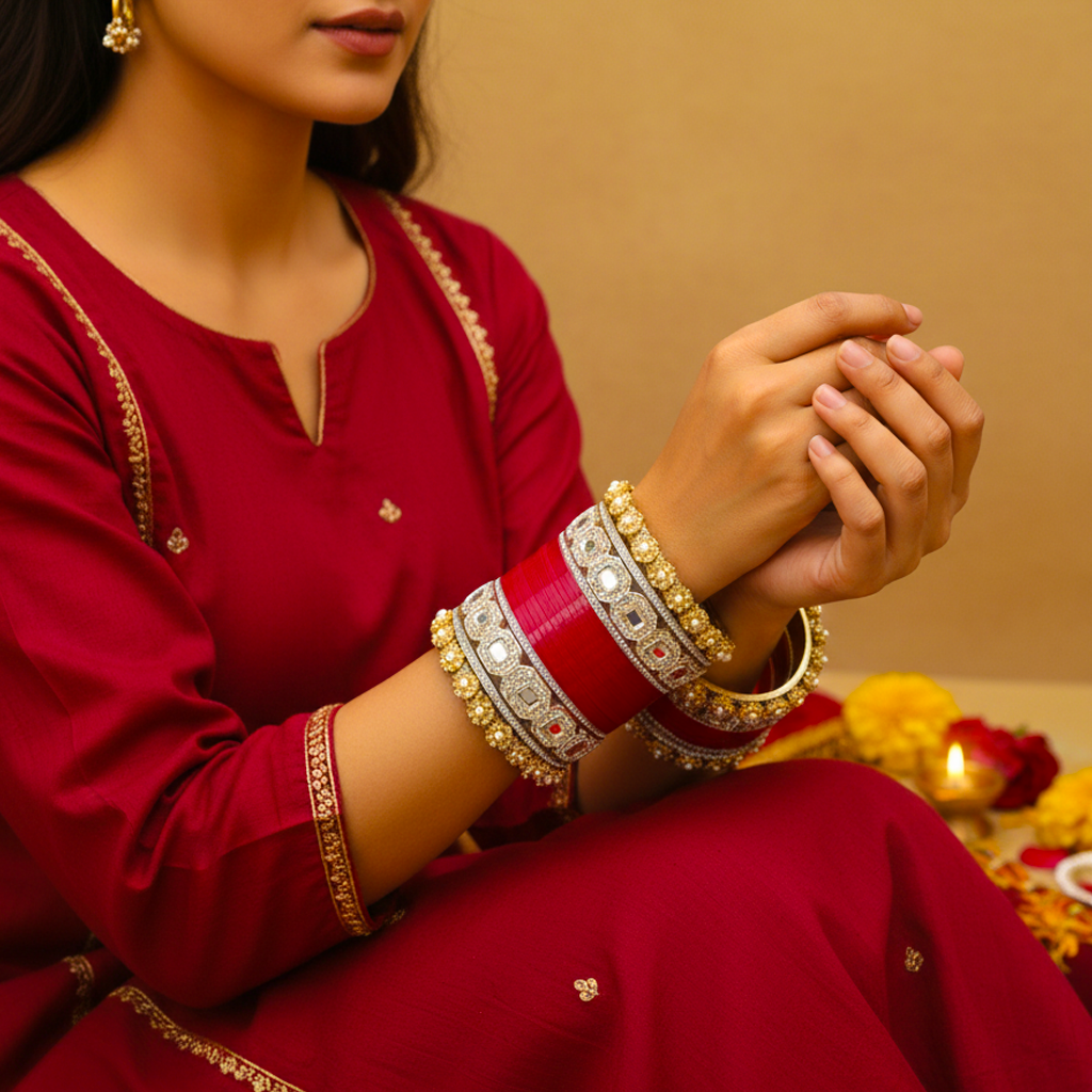 AYSIMA Laal Shringar – Red 36-Piece Bridal Bangle Set with Kadas