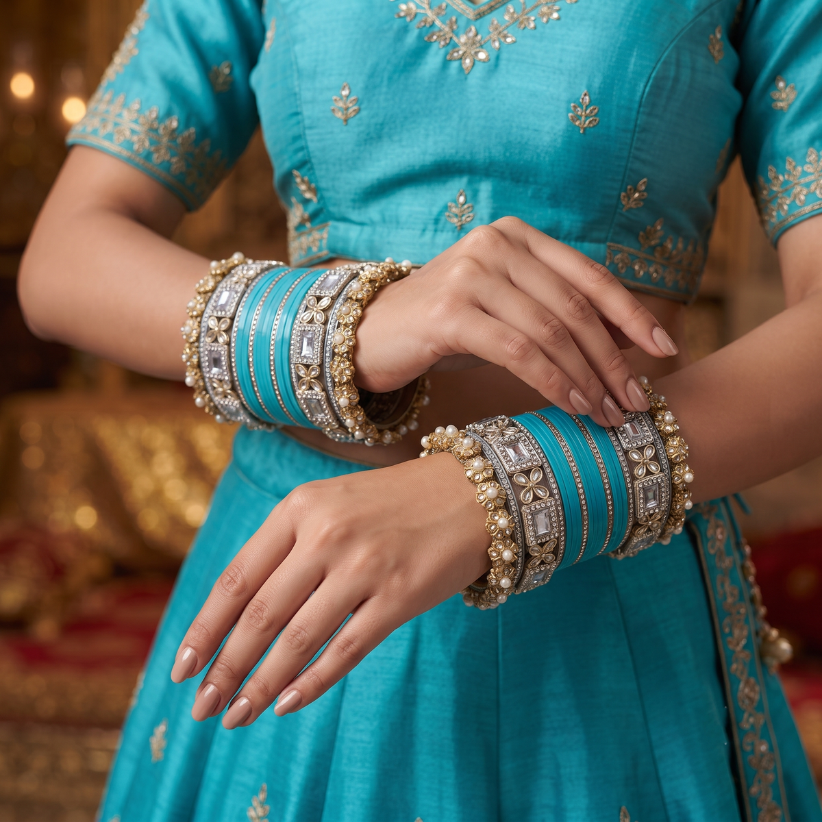 AYSIMA | Turquoise Blue Bangle Set for Women with Kada | 40 Pieces