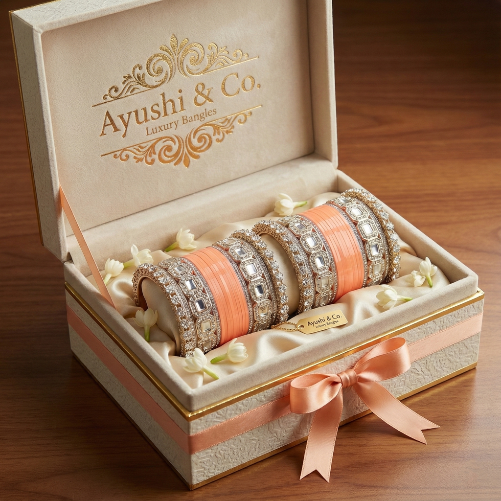 AYSIMA Peach Bridal Bangles & Pachari Kadas – Anvika - 36 pieces