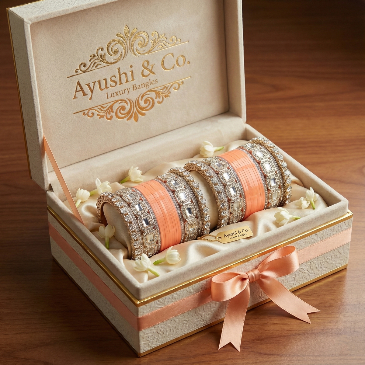 AYSIMA Peach Bridal Bangles & Pachari Kadas – Anvika - 36 pieces