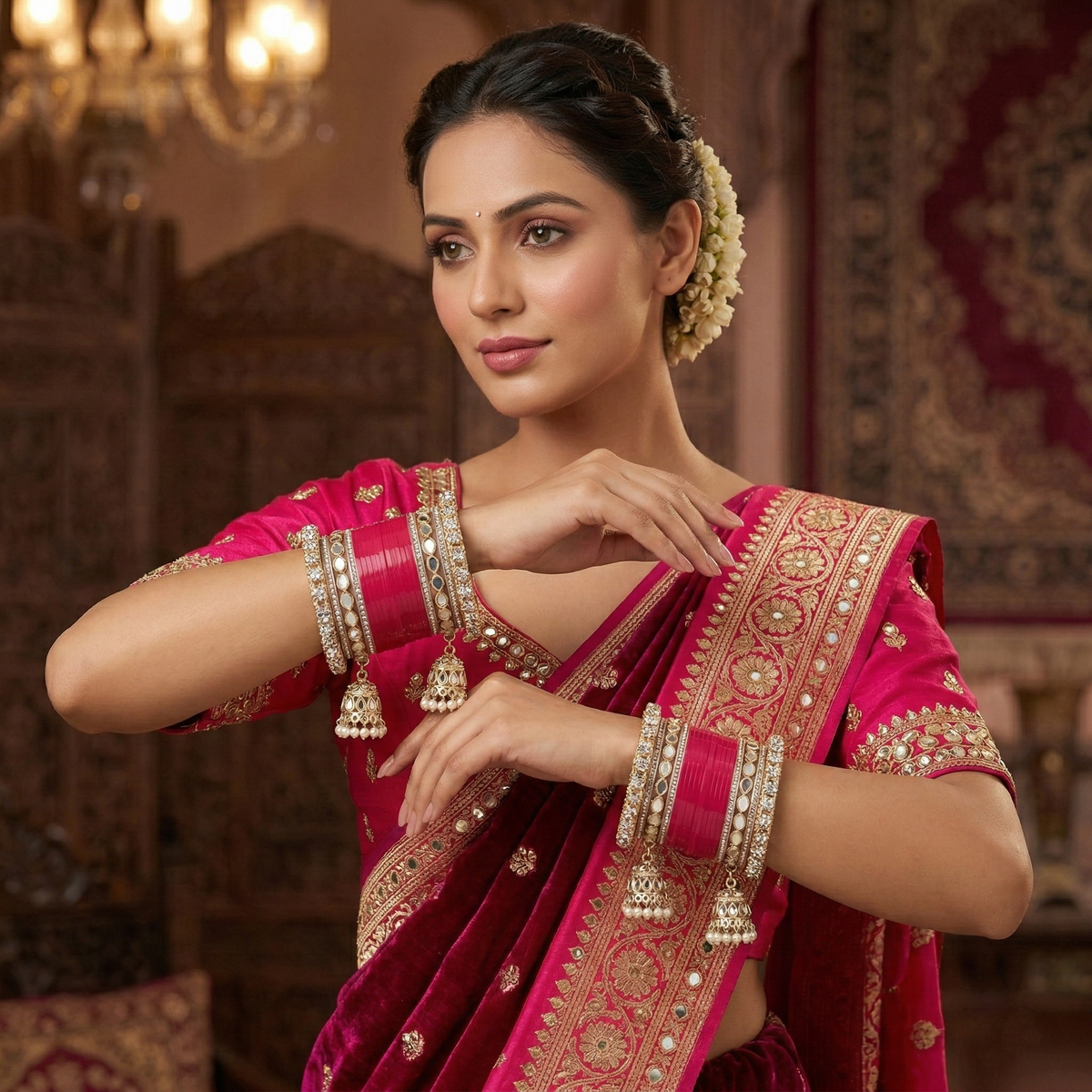 AYSIMA Chandni – Rani Pink Bridal Bangle Set with Jhumka Charms - 36 pieces
