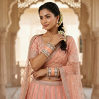 AYSIMA Peach Bridal Bangle Set with Floral Kadas – 36 Pieces