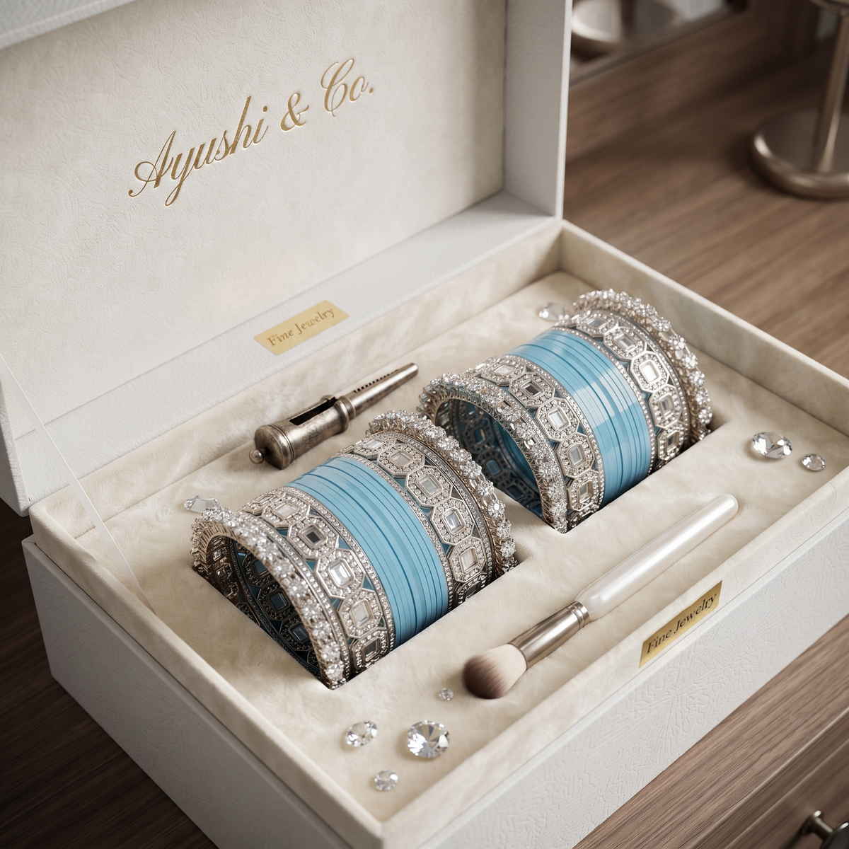 AYSIMA Sky Blue Bridal Bangles & Pachari Kadas – Meghna - 36 pieces
