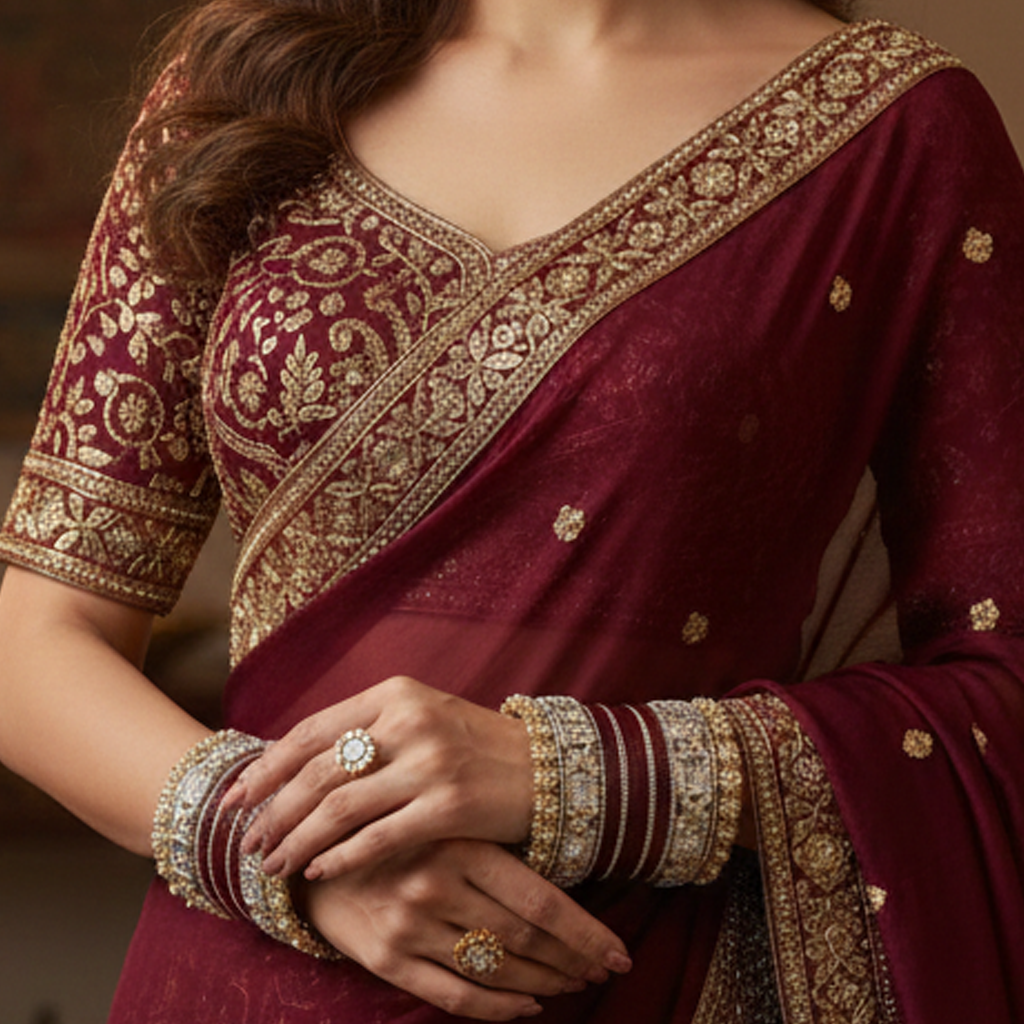 AYSIMA Manasvi – Maroon Bridal Bangles with Floral Kadas & Pearl-Look Accents - 40 pieces