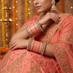AYSIMA Charulata – Peach Bridal Bangle Set with Floral Kadas | 42 Pieces