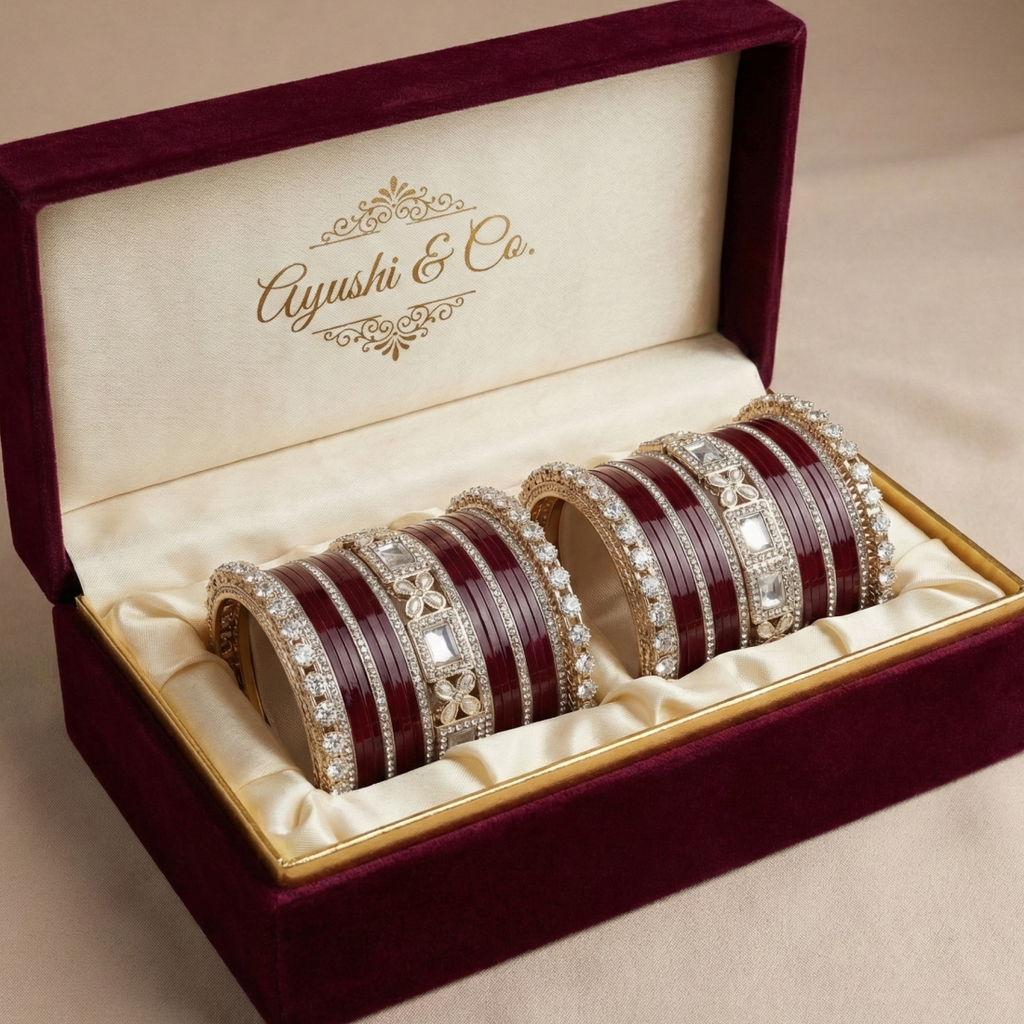 AYSIMA Raagini Maroon Bridal Bangle Set for Women | Wedding Bangles & Floral Kadas