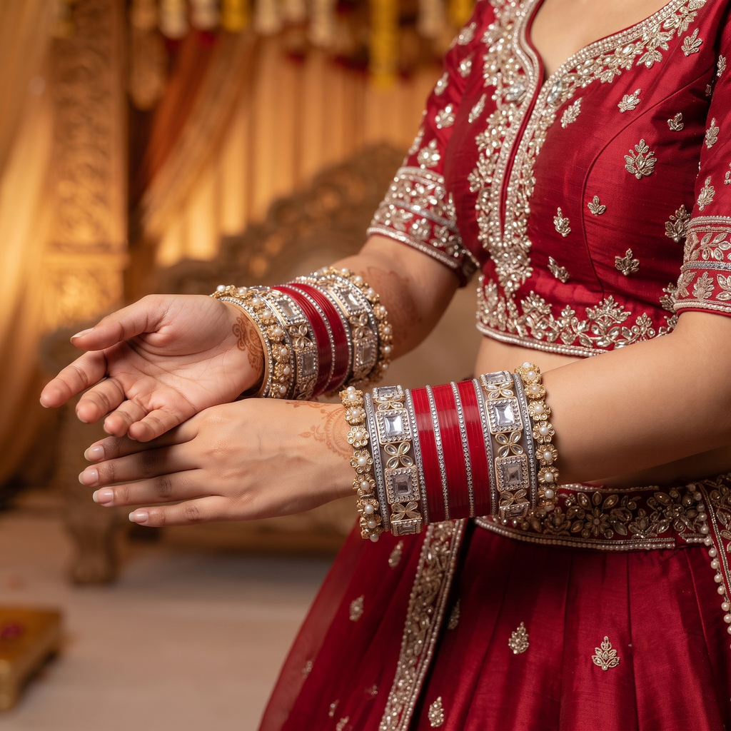 AYSIMA | Red Bridal Bangle Set for Women with Kada | 40 Pieces