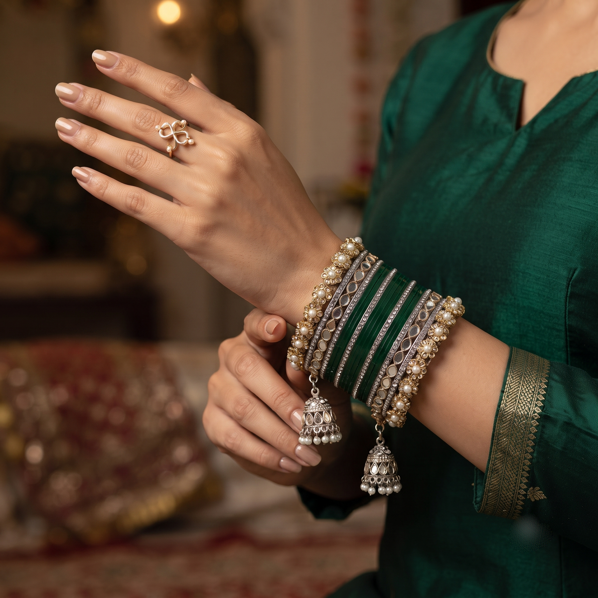 AYSIMA Green Bridal Chura & Kangan Bangle Set – 40 Pieces