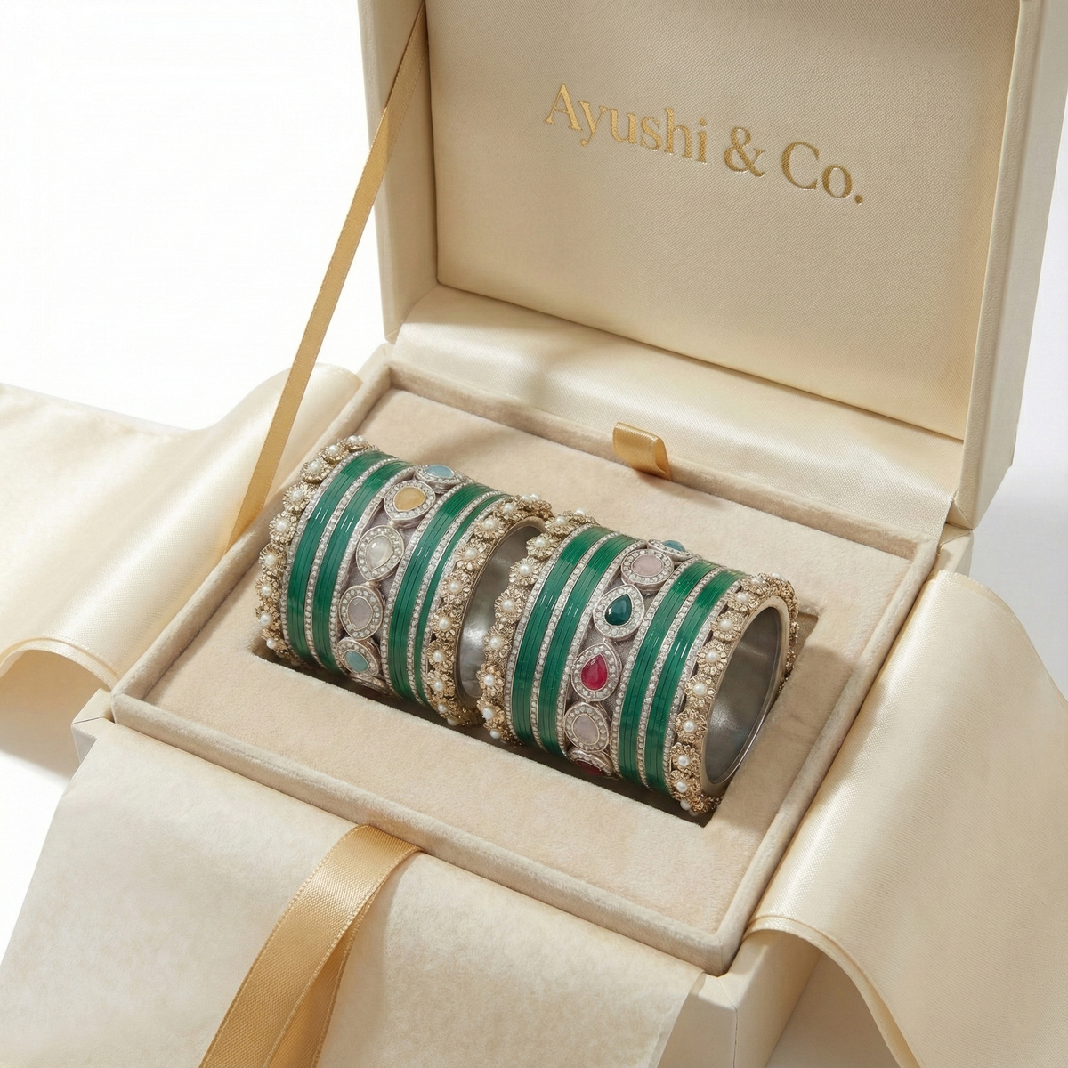 AYSIMA | Green Bangle Set for Women with Kada | 42 Pieces