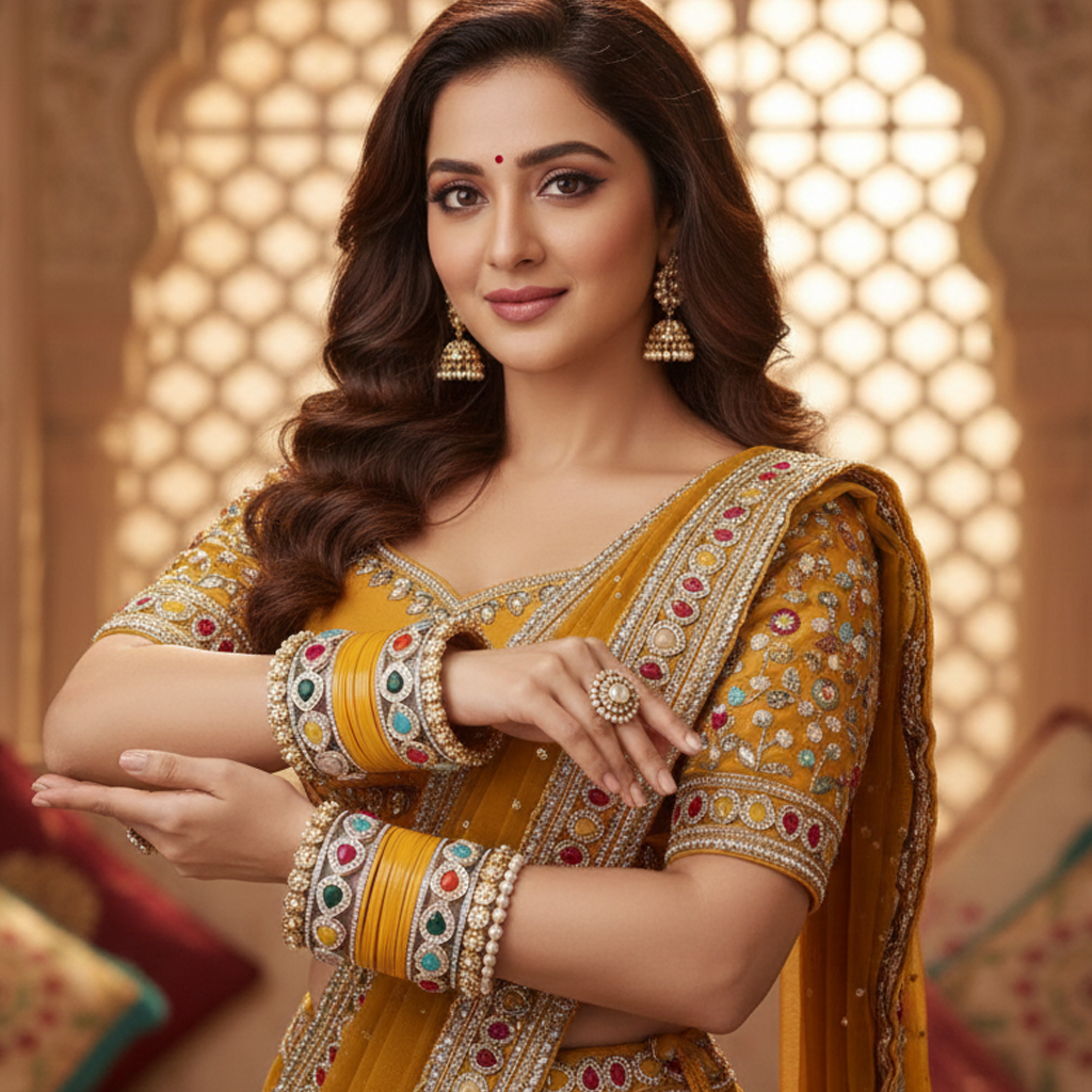 AYSIMA Yellow Haldi Bangle Set with Multicolour Kadas - 36 pieces