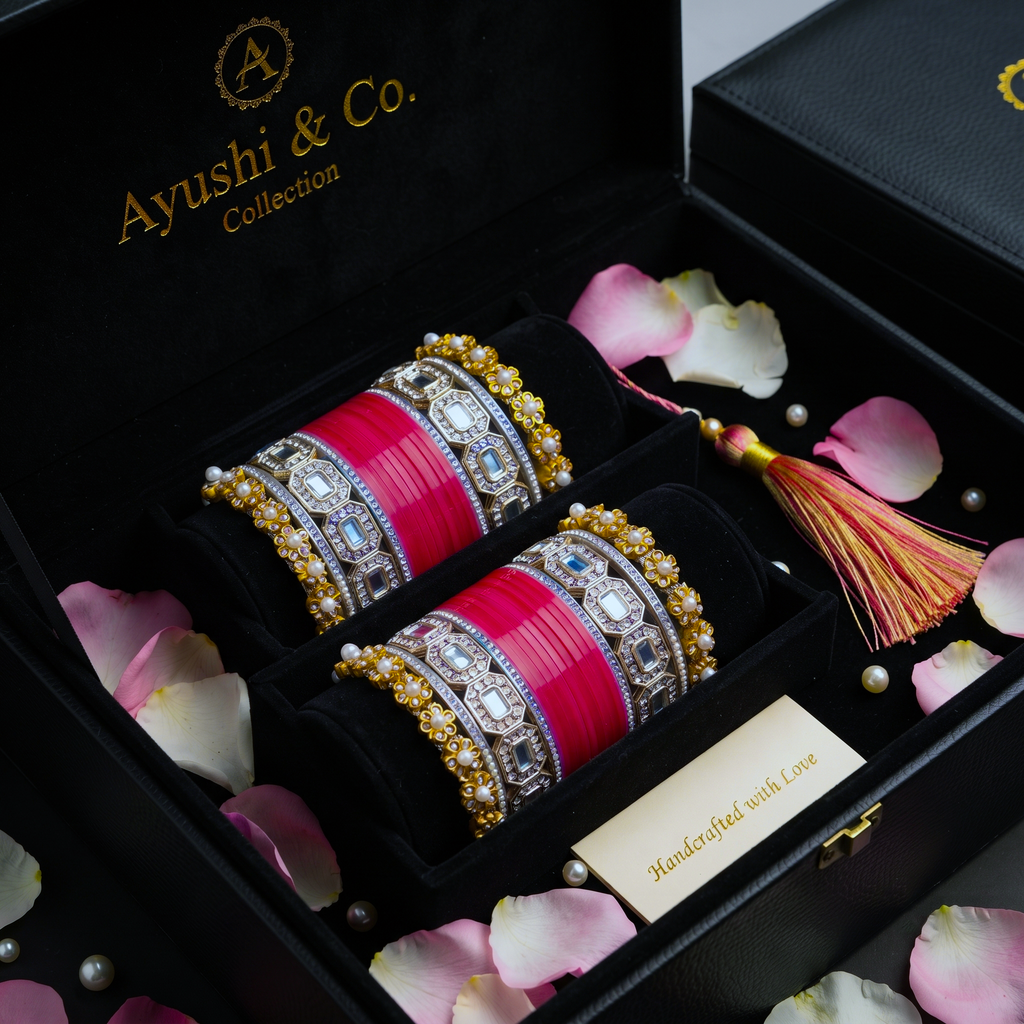 AYSIMA Rani Glow – Hot Pink 36-Piece Designer Bangle Set with Kadas