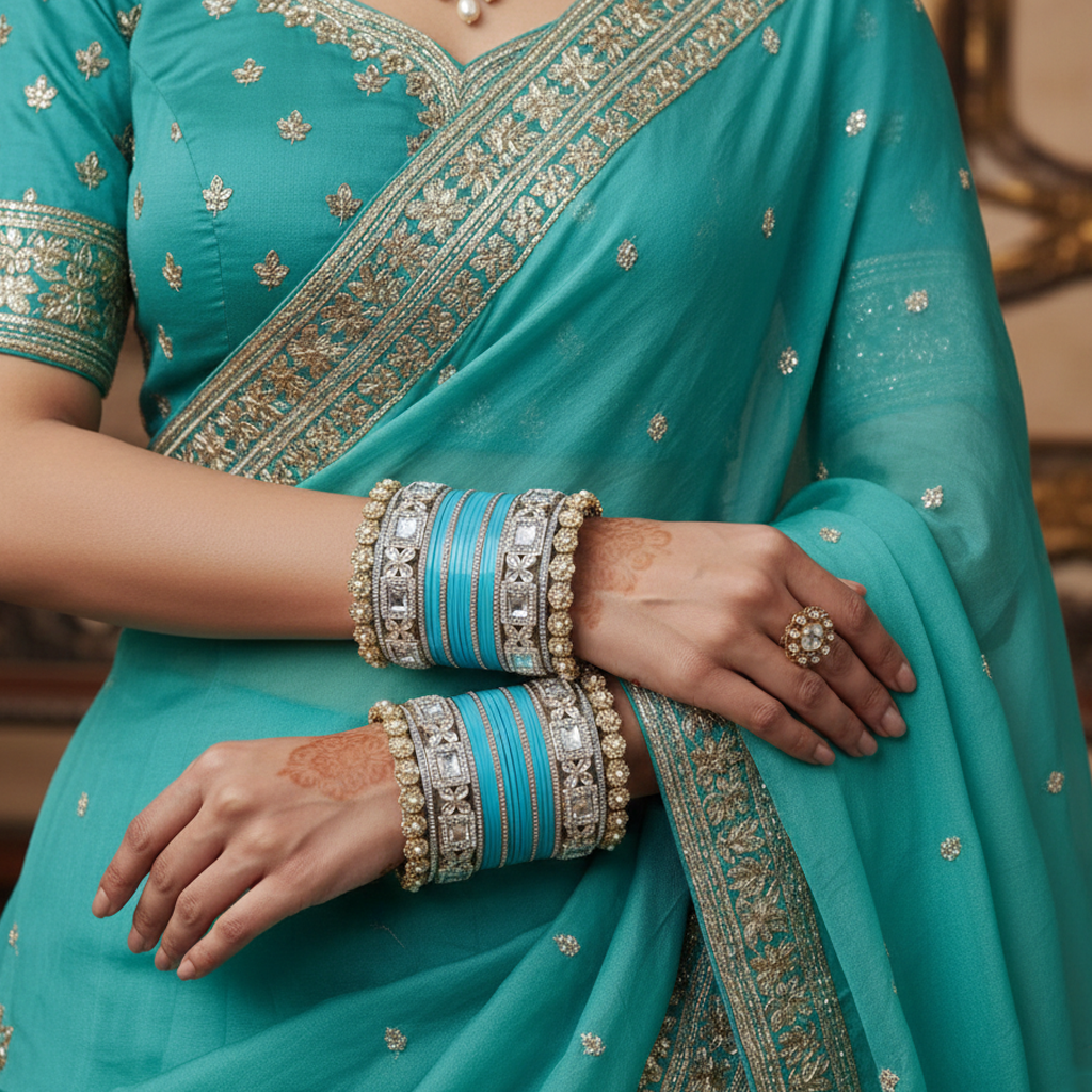 AYSIMA | Turquoise Blue Bangle Set for Women with Kada | 40 Pieces