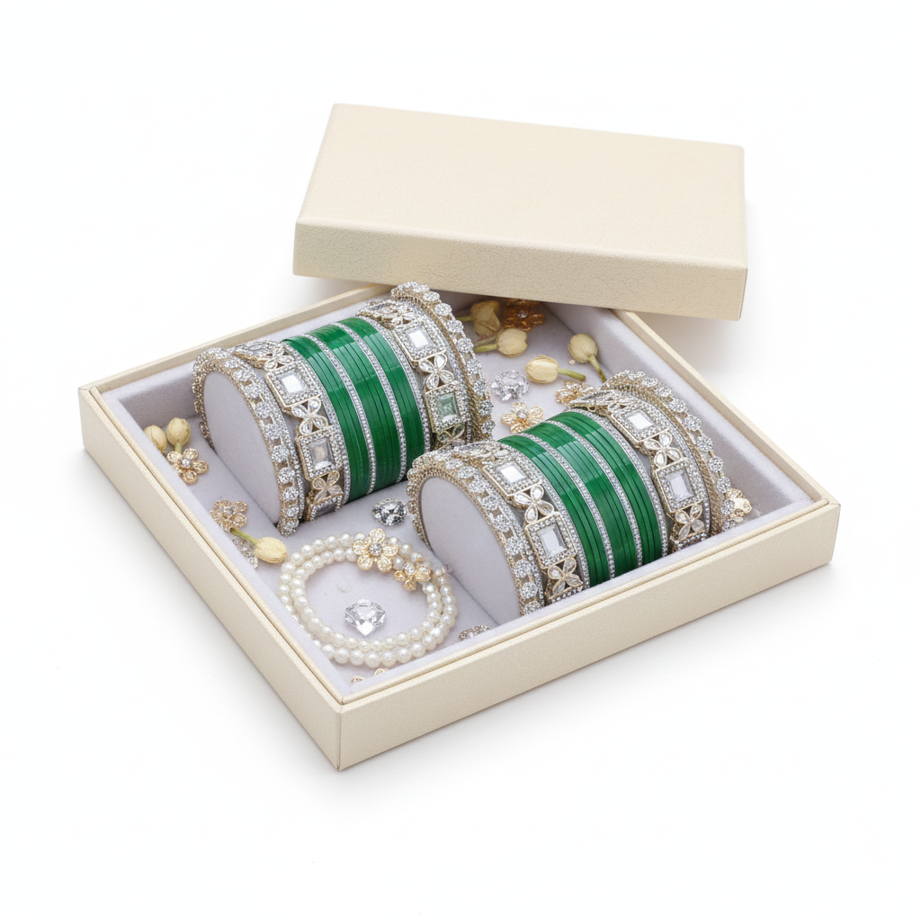 AYSIMA Harini – Green Bridal Chura & Floral Kada Set - 40 pieces