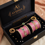 AYSIMA Pankhuri Pink Bridal Bangle Set with Multicolour Kada